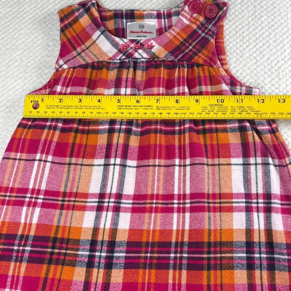 Hanna Andersson Girl's‎ Dress Size 110 Plaid Sleeveless Buttons Ruffle Hem